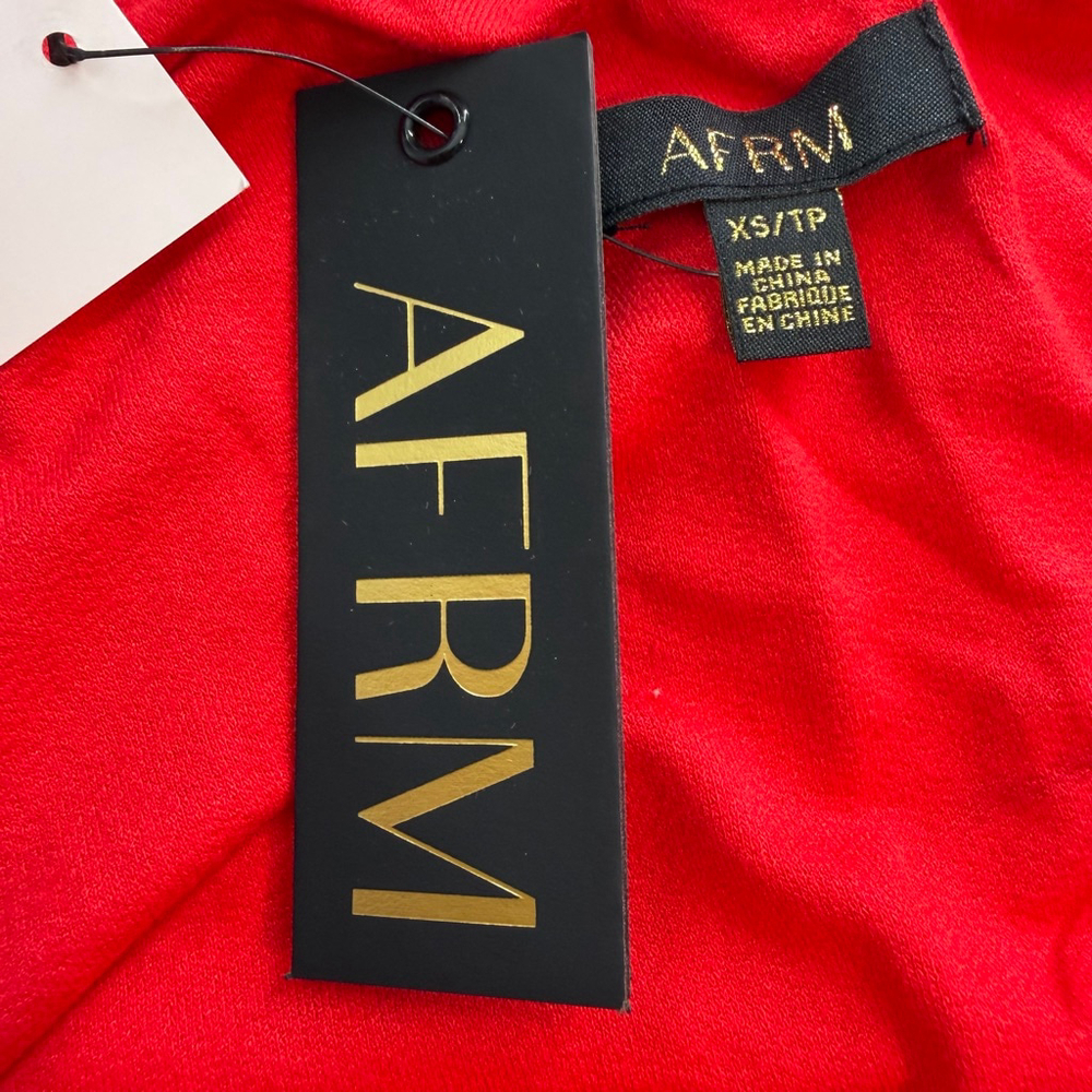 AFRM Red Off Shoulder Top Ruched Long Sleeve Stretch Bodycon XS Night Out - Picture 11 of 12